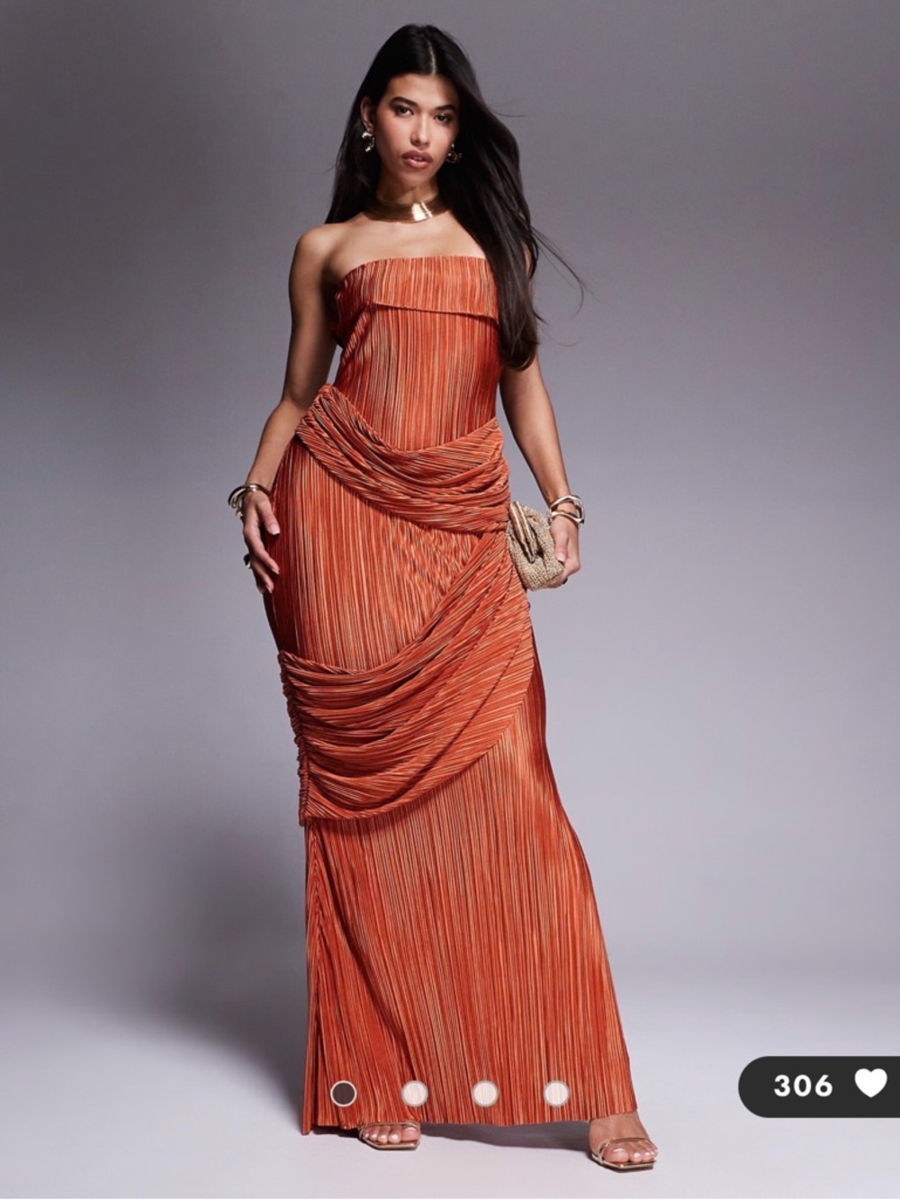 ASOS DESIGN premium plisse bandeau maxi dress with draped panels in rust